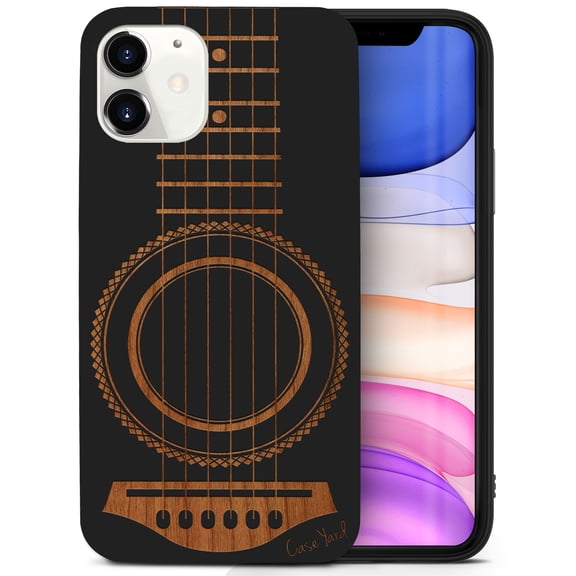 Case Yard Wooden Case for iPhone-12-Mini Soft TPU Silicone cover Slim Fit Shockproof Wood Protective Phone Cover for Girls Boys Men and Women Supports Wireless Charging Guitar Design