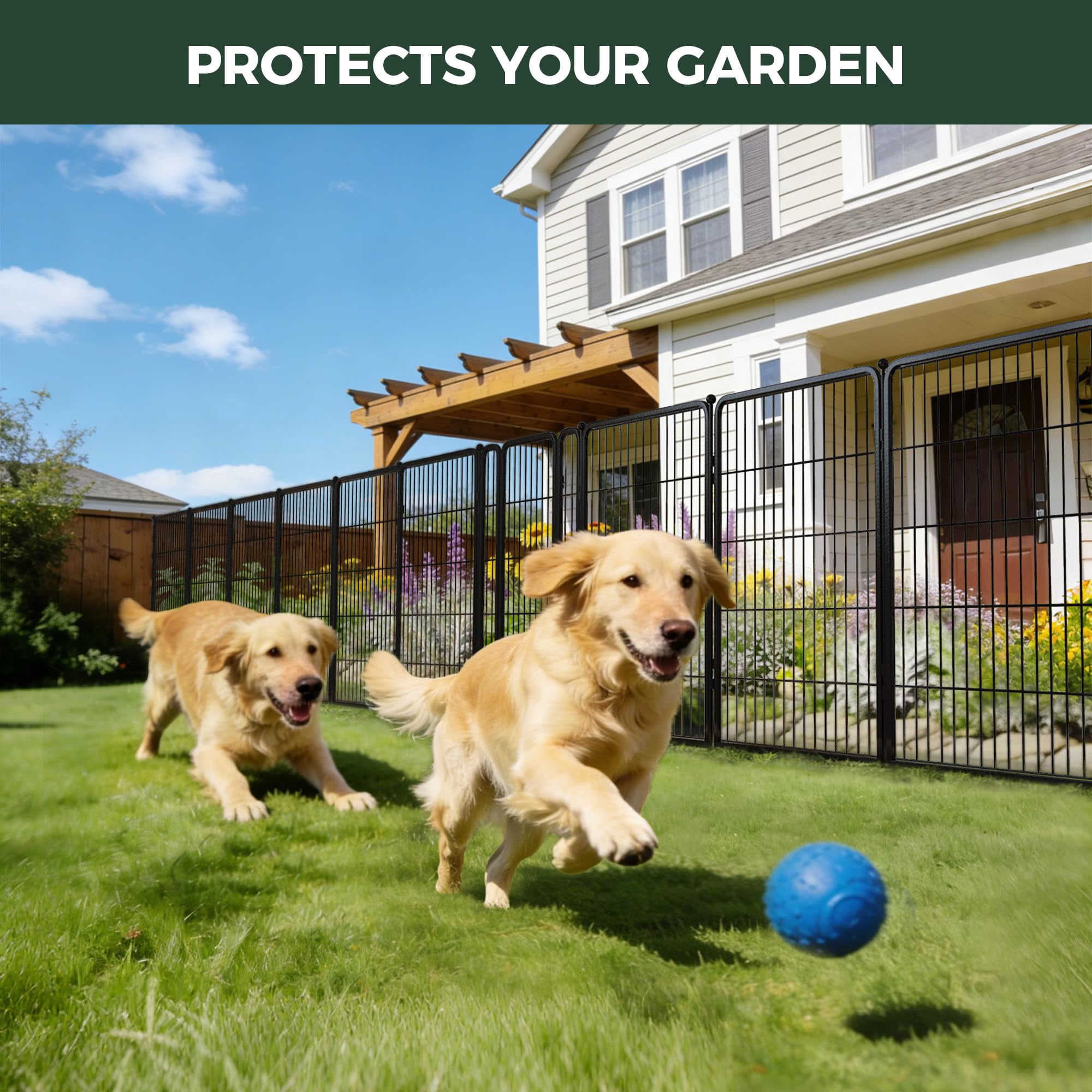 FXW Garden Fence Outdoor for the Yard – 40in(H) x 36.4ft(L) Heavy Duty Metal Animal Barrier for Dog, No Dig Decorative Dog Fence, 16 Panels, Black