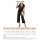 thumbnail image 5 of Short Sleeve Wide Leg Jumpsuit Lace Up V Neck Polyester Fashion Casual Women's Clothing Black S, 5 of 5