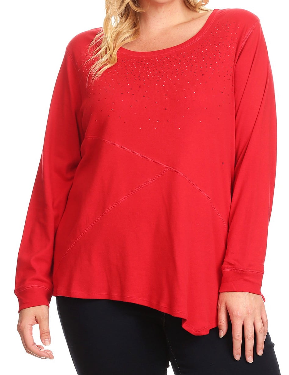 Dreamer P Plus Size Women Long Sleeve 100 Cotton Rhinestone Casual