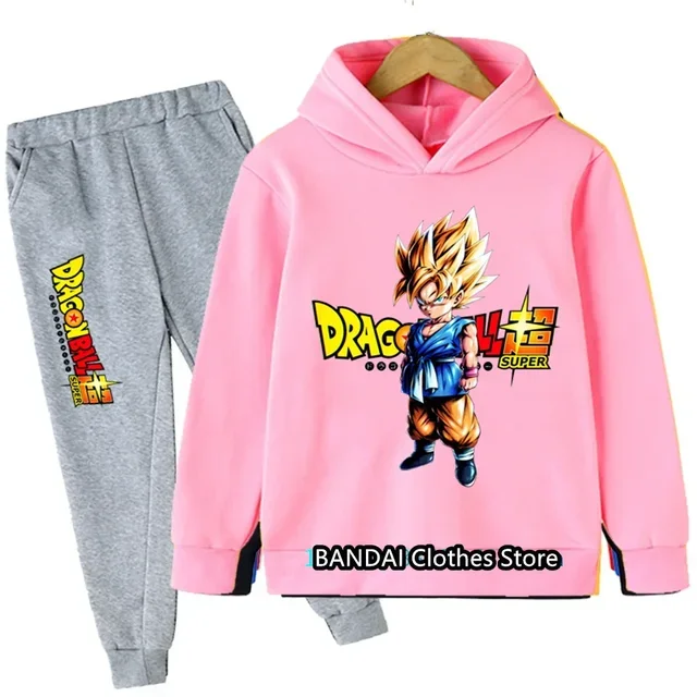 Conjunto de Sudadera con capucha y pantalones de dibujos animados para niños y niñas, chándal de Goku, 2 piezas, primavera y otoño, novedad