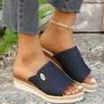 thumbnail image 5 of Xfvqtps Wedge Sandals for Women Flatform Slipper High Heel Peep Toe Canvas Summer Slide Sandals Dark Blue, 5 of 9