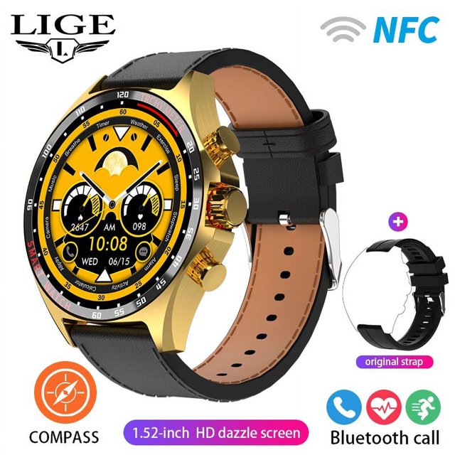 GPS New Smart Watch Men Outdoor Compass Sports Fitness Bracelet Bluetooth Call Clock Waterproof Smartwatch For Android IOS Leather gold_6 GPS Sport Track