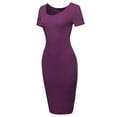 thumbnail image 2 of A2Y Women's Solid Fitted Classic Short Sleeve Premium Cotton Midi Dress Dark Plum S, 2 of 5