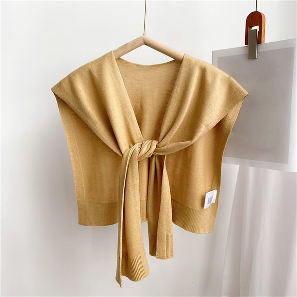Chal pequeño de punto de color liso para mujer, abrigo para primavera y otoño, chal camisero para mujer