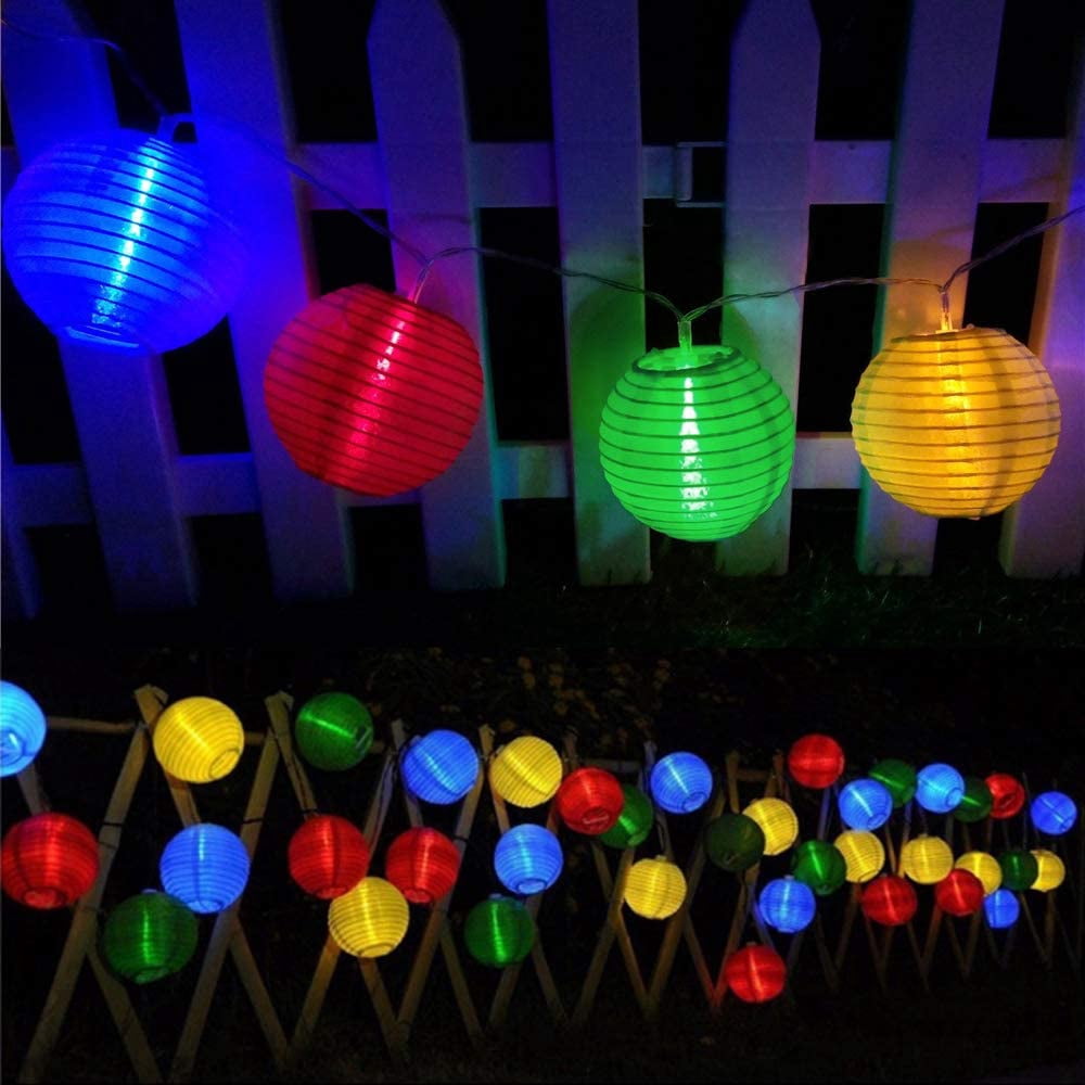 Lantern String Lights, Solar Powered Outdoor Patio Decoration, 100% Waterproof Nylon Fabric Lanterns for Bistro, Party, Easy Installation