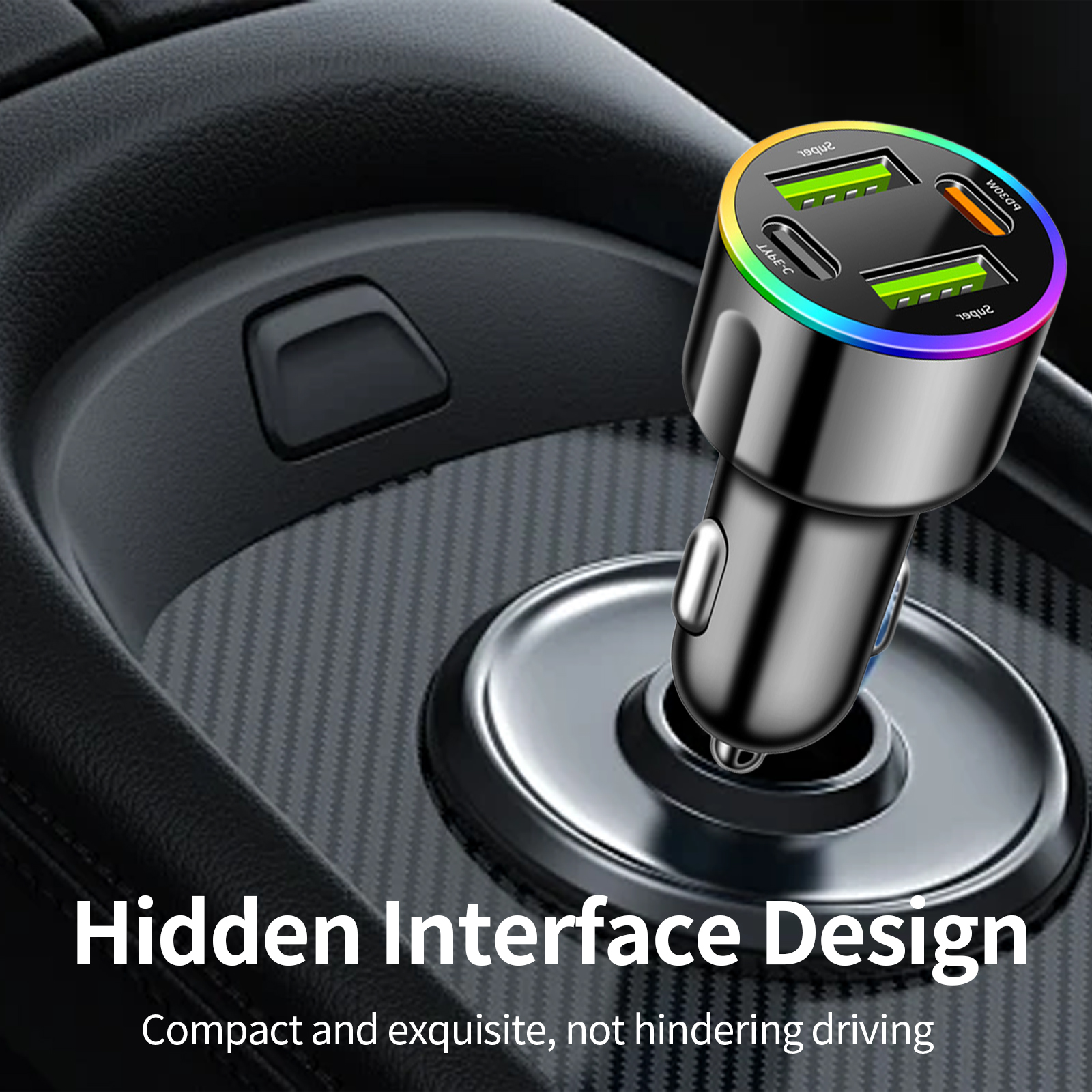 WJXCMDBS 85W 4-Port USB-C Car Charger, Black photo 2