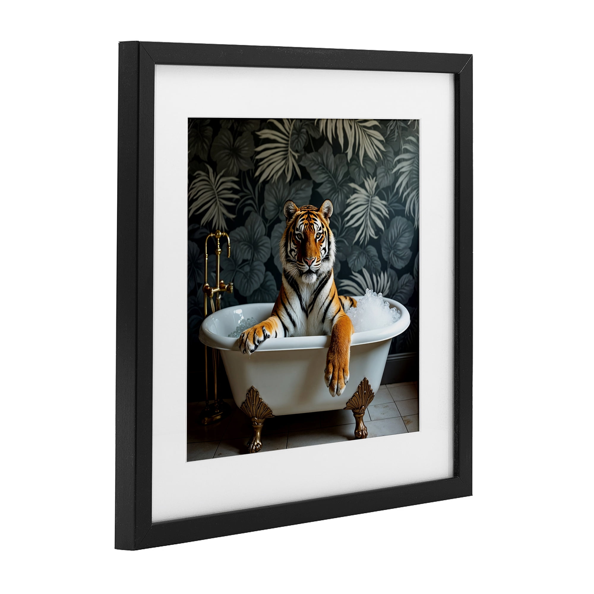 Tiger in Exotic Bubble Bath Black Framed Print Under Glass, design by Lettered and Lined