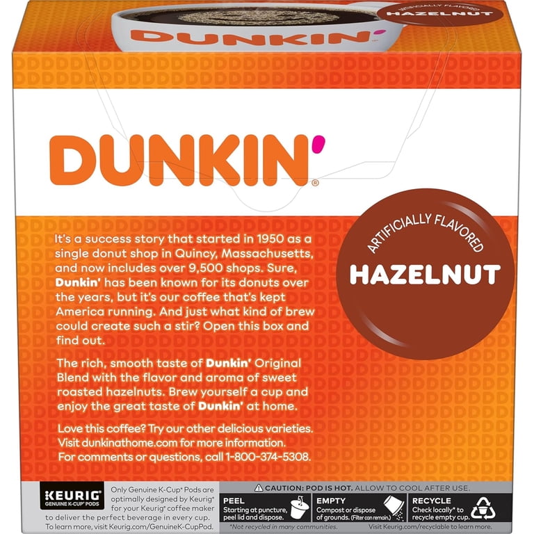 Dunkin, Hazelnut Flavored Coffee Pods, 128 Count, Medium Roast