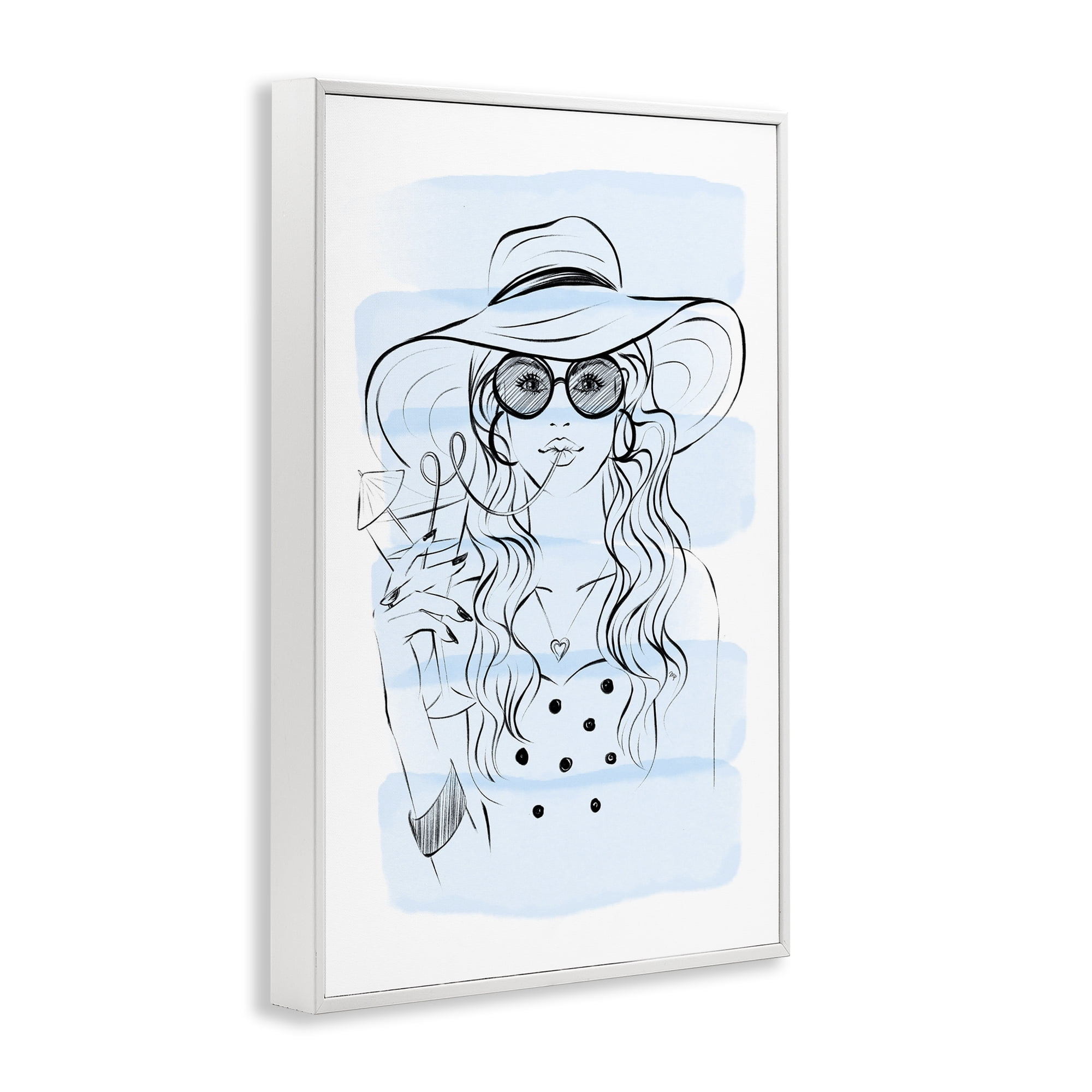 Stupell Industries Sipping Drink Girl in Sun Hat White Framed Giclee Art, design by Martina Pavlova