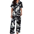 thumbnail image 3 of MVRLSH Womens Pajama Sets for Women 2 Piece Halloween Pumpkin Print Button Short Sleeve Top And Wide Leg Pant Plus Size wear Soft Sleepwear Lounge Set Gray - M, 3 of 7