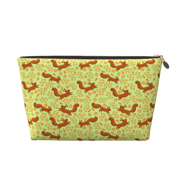 Picia Floral Squirrel Printed Leather Travel Toiletry Bag,Cosmetic Organizer, Makeup Travel Bag, Durable Travel Pouch, Compact Toiletry Bag, Travel Accessories