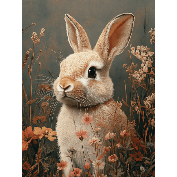 Qisvanset Framed Canvas Wall Art 12x16 Inch Wildflower Meadow Cute Vintage Bunny Wall Art