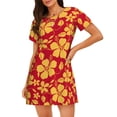 thumbnail image 1 of Disketp Red Vintage Flowers para Camisón Corto de Manga Corta para Mujeres, Camisón Cómodo con Escote Redondo, Bonito y Confortable, 1 of 6