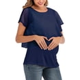 thumbnail image 2 of Mujer Maternidad Top de Lactancia Cuello Redondo Color Sólido Gasa Casual Verano Maternidad Top de Lactancia Camisa de Manga Corta Azul Marino L, 2 of 8