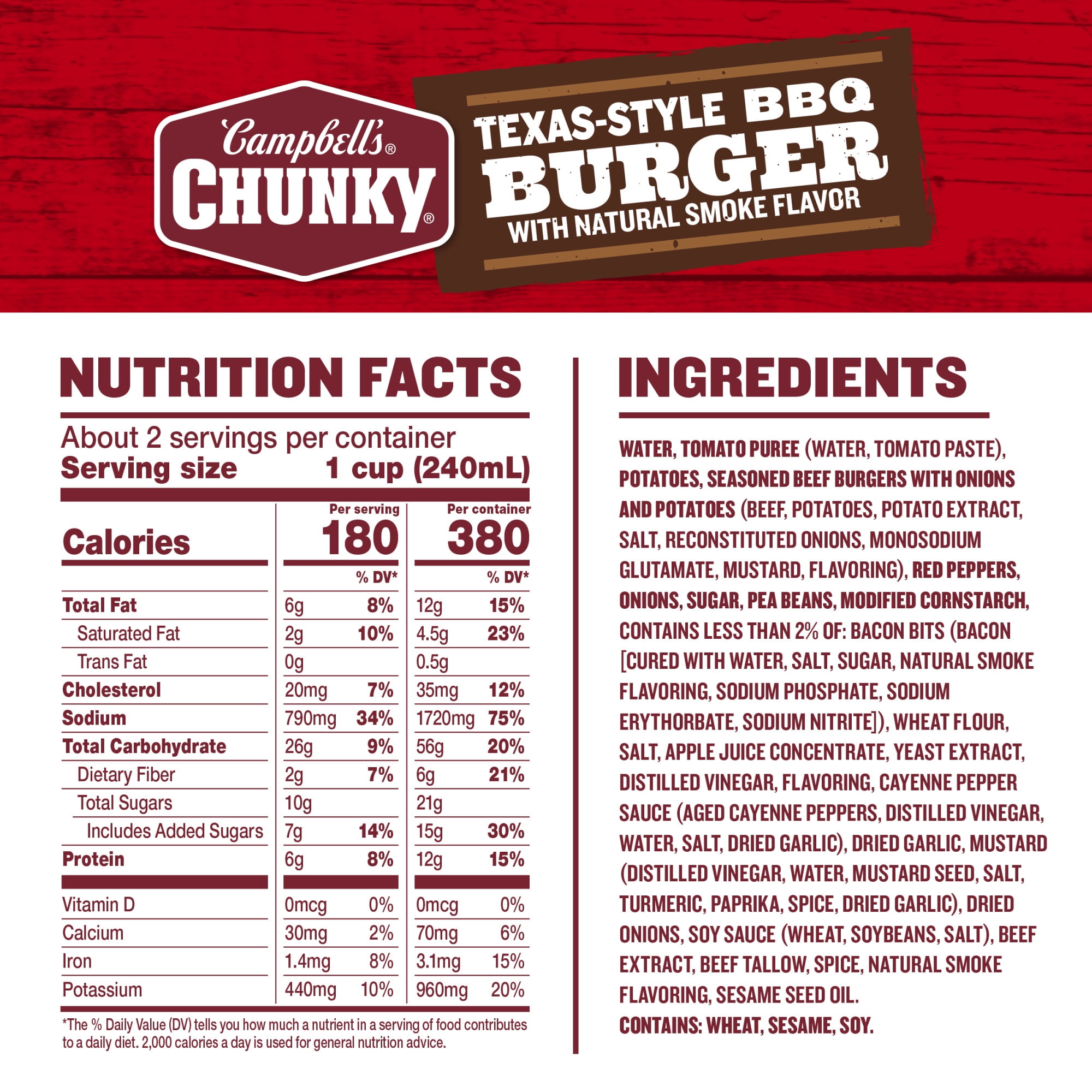 (12 pack) Campbell's Chunky Texas-Style BBQ Burger with Natural Smoke Flavor Soup, 18.8 oz Can