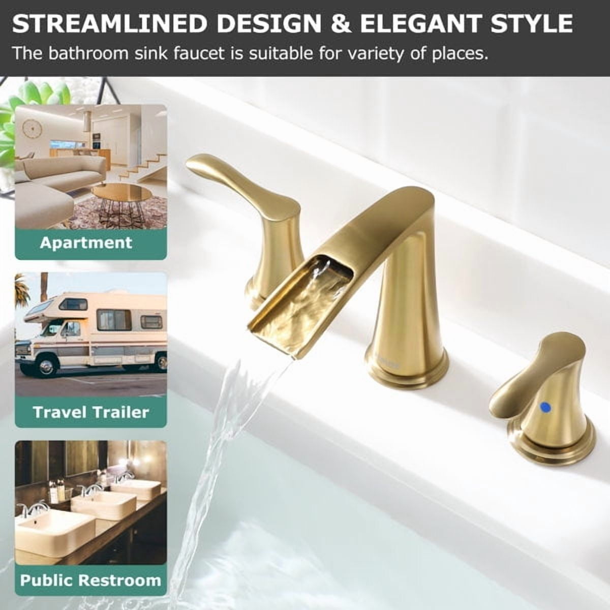 PARLOS Widespread 2-handle Waterfall Bathroom Faucet with Drain Assembly
