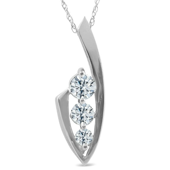 Pompeii 1/2ct Three Stone Diamond 14k White Gold Pendant Necklace (G/H,I1)
