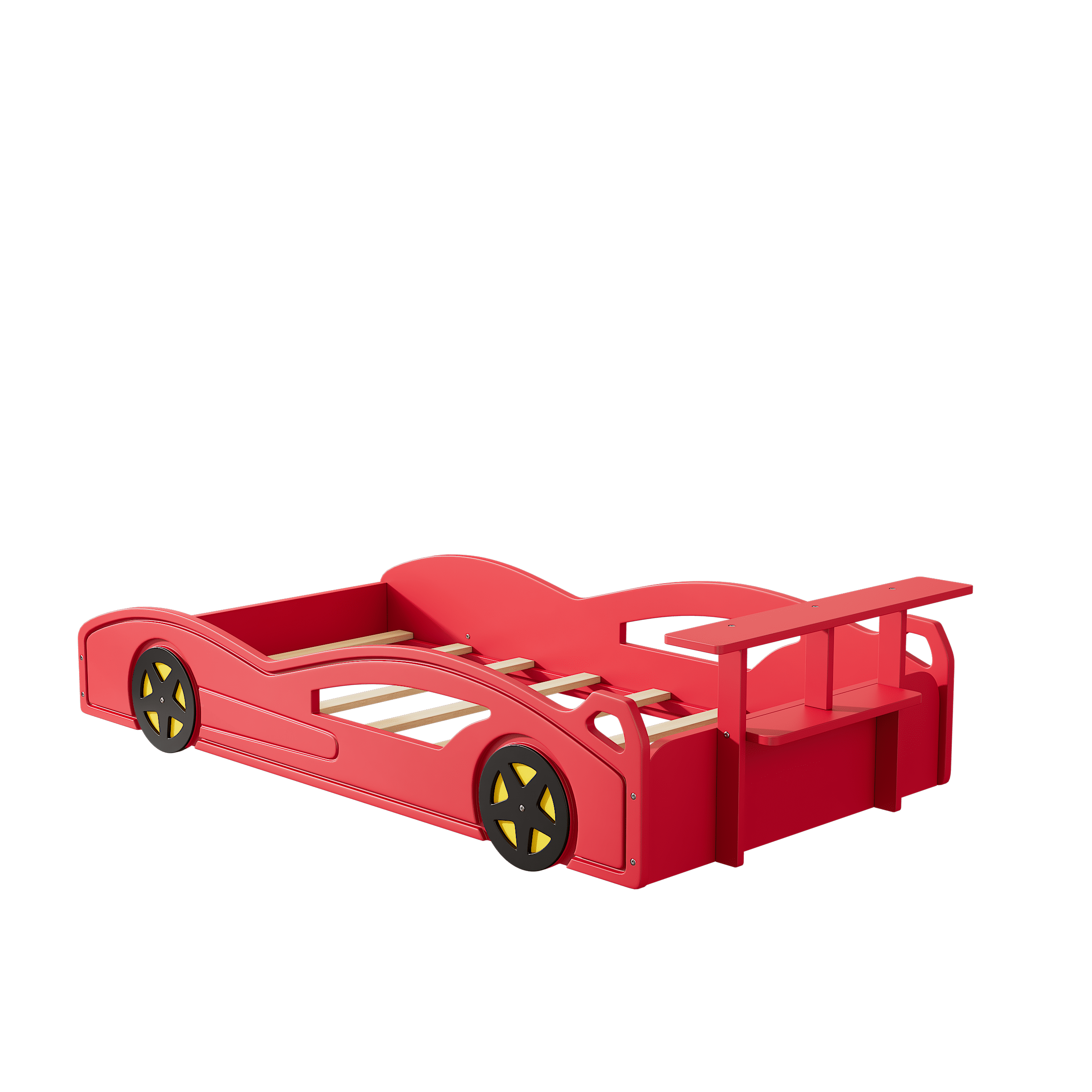 MAYEERTY Twin Wooden Race Car Bed with Wheels for Teens' Bedroom Red & Yellow