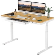 FLEXISPOT Q8 55x28 Wireless Charging Dual Motors Standing Desk with Drawers, White and Bamboo Top Height Adjustable Desk with Cable Management Tray