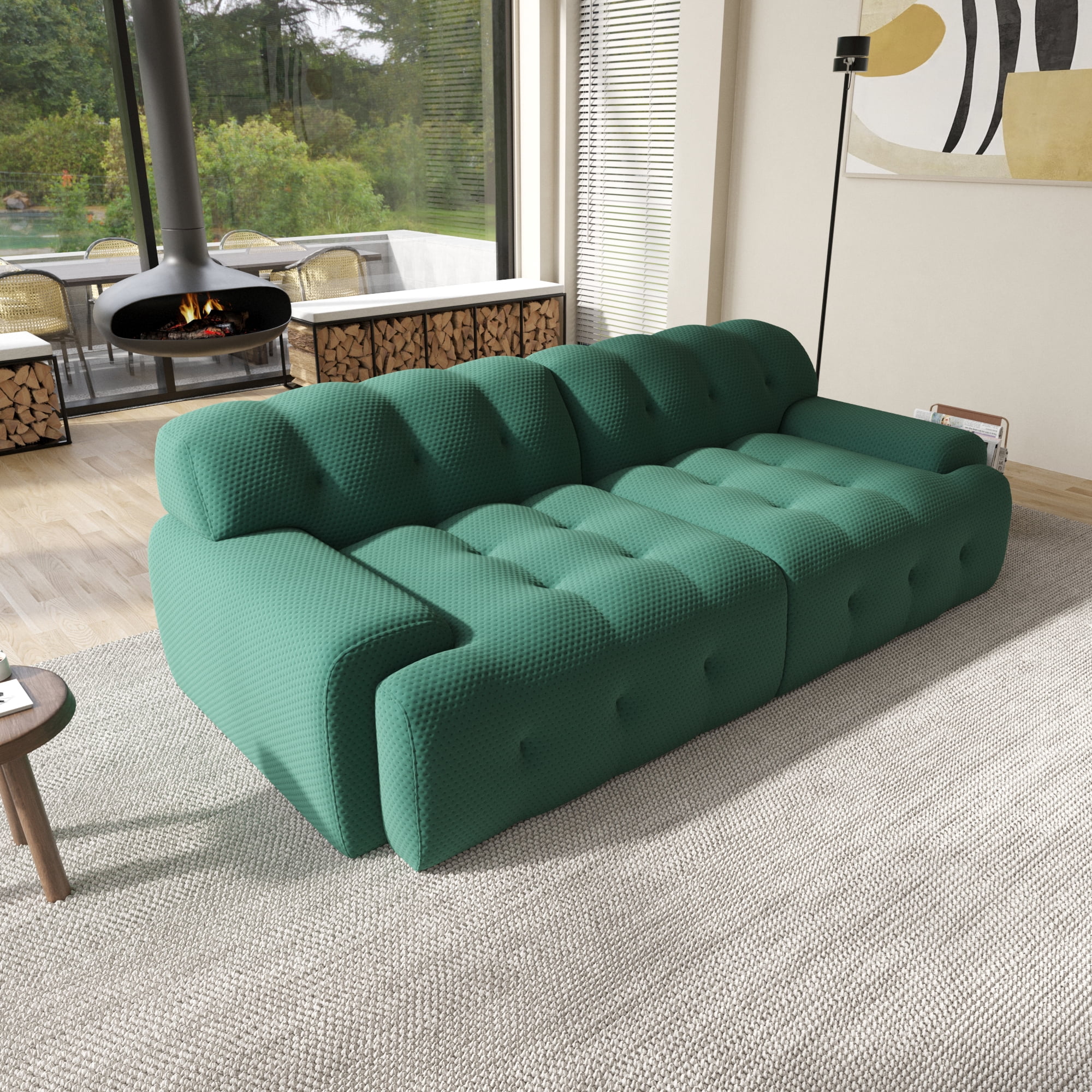 Sodrens 86.6 inch Oversized Loveseat Sofa,3D Mesh Fabric Comfy Sectional Cloud Sofa Couches,Curved Couch for Living Room, Office, Apartment,No Assembly Required (Green)