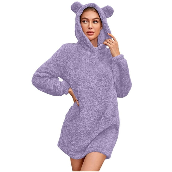 Xudanell Women Plush Sweatshirts Warm Fleece Hoodies Soft Winter Sweaters for Women Cozy at Home Purple L