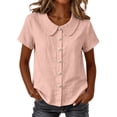 thumbnail image 2 of Asgosdo Womens Tops Short Sleeve Button Down Solid Color Loose Fit Blouses Basic Comfy Going Out Shirts, 2 of 5