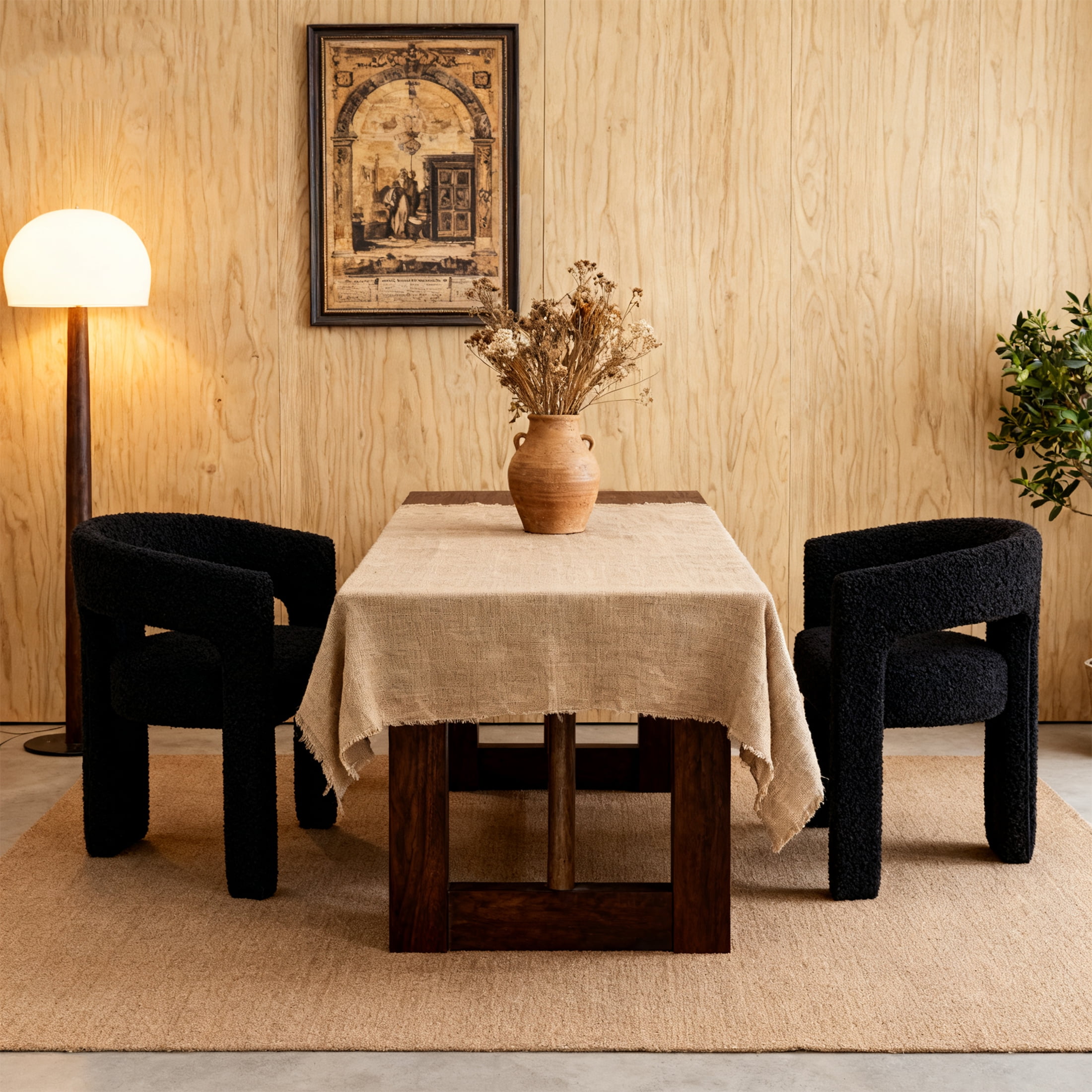 Guyou Modern Faux Fur Upholstered Dining Chair, Cute Barrel Side Armchair Kitchen Chair with Armrests and Back for Living Room Dining Room Bedroom, Black