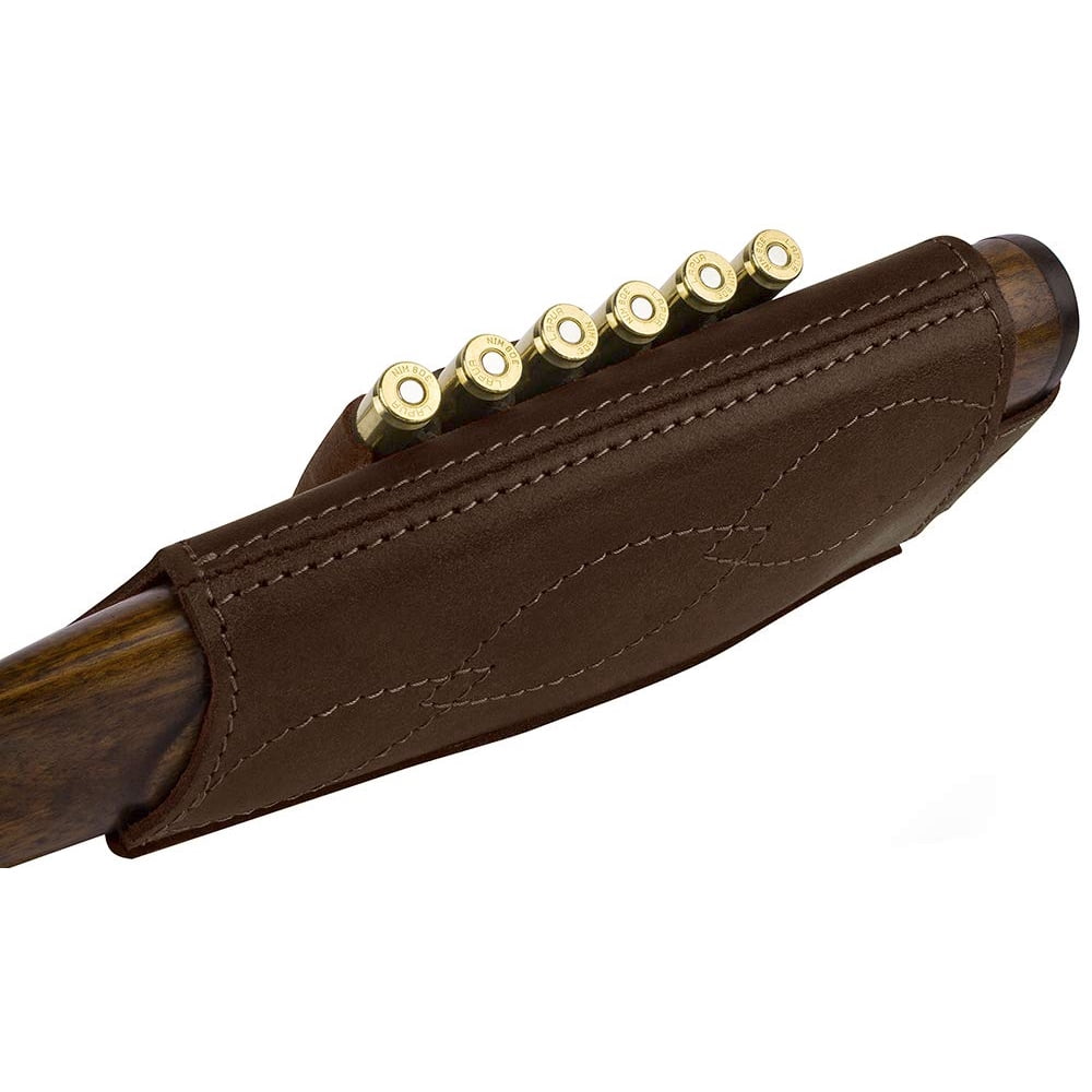 Leather Buttstock Cartridge Holder 6 Shell Hunting Rifle Ammo Pouch Magazine Brown