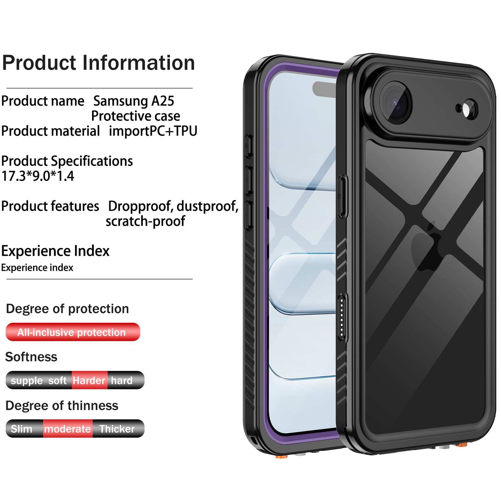 Casetego For iPhone Air Case,IP68 Waterproof 16FT Underwater Military Dustproof Shockproof Rugged with Built-in Screen Protector Full Protect Phone Cover with Lanyard,Purple