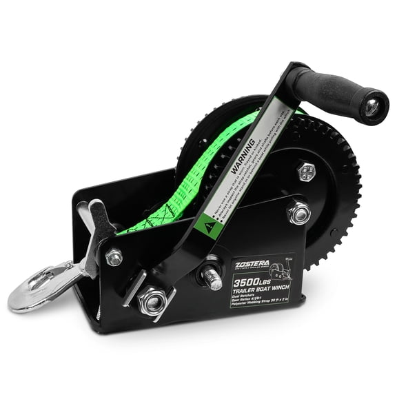 3500lb Boat Trailer Hand Winch, 33ft Strap, 2-Way Ratchet Gear for RV ATV