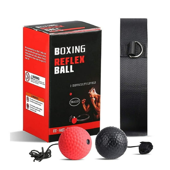 Riforla Boxing Fight Ball Punch Exercise Head Band Reflexion Speed Training with 2 Balls Red