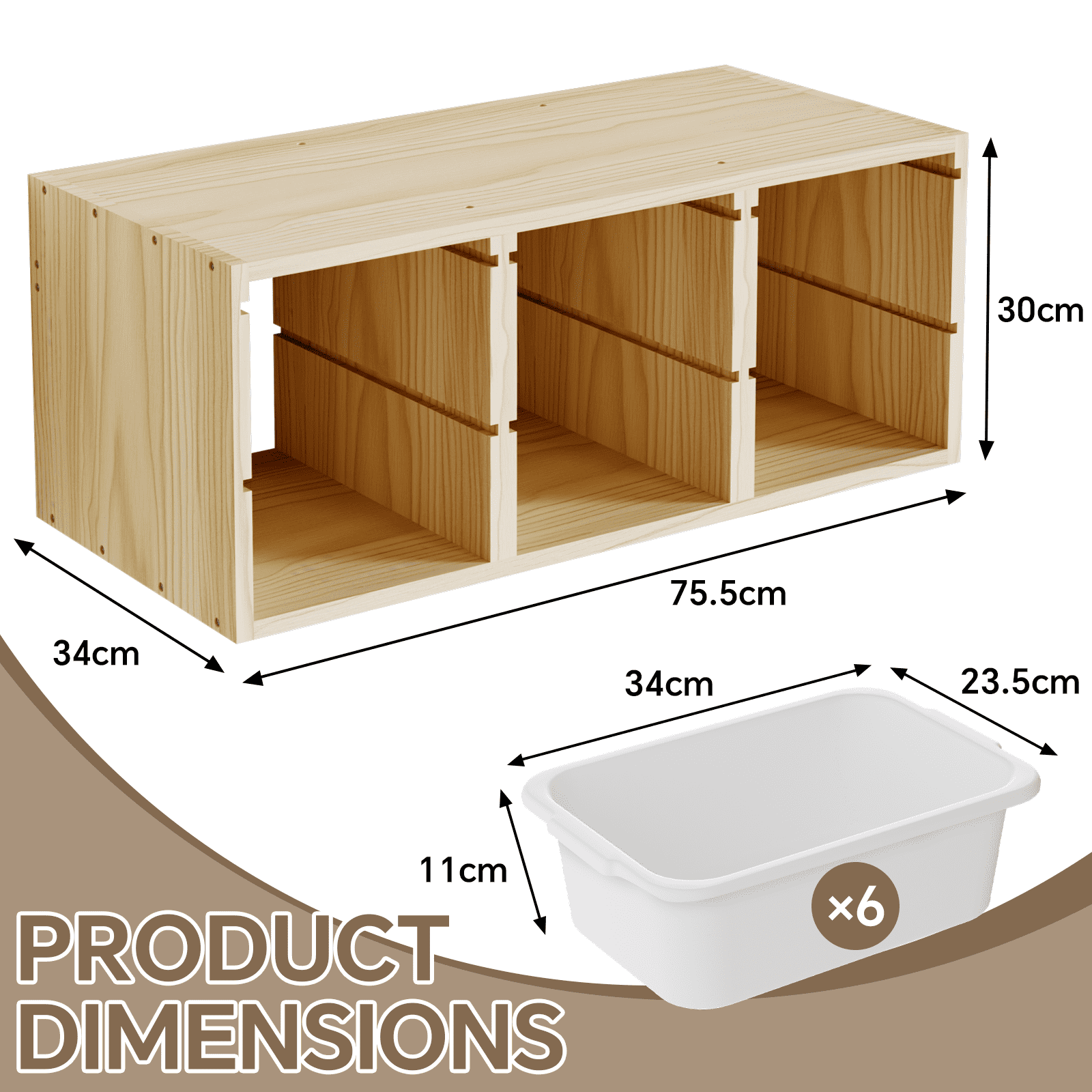 HAIDAIYA Wood kids toy storage organizer with 6 Bins Wall Mounted Space-Saving Hanging Toy Box for Nursery & Playroom (Natural)
