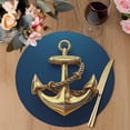 thumbnail image 3 of Yellow Anchor Round 13 Inch Placemats Set of 4, Coastal Nautical Anchor Navy Blue HeatResistant Non Slip Place Mats for Dining Table, Wipeable Braided Kitchen Table Mats for Housewarming, 3 of 9