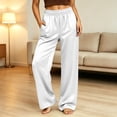 thumbnail image 4 of CHGBMOK Plus Size Satin Casual Pants for Women High Waisted Straight Leg Lounge Pants Drawstring Loose Trouser with Pockets, 4 of 9