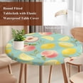 thumbnail image 3 of Summer Fruit Round Tablecloth 36-44 Inch Round Fitted Table Cloth with Elastic Edge, Spring Botanical Lemon Peach Green Waterproof Table Cover Protector for Outdoor Picnic Party Dining, 3 of 9