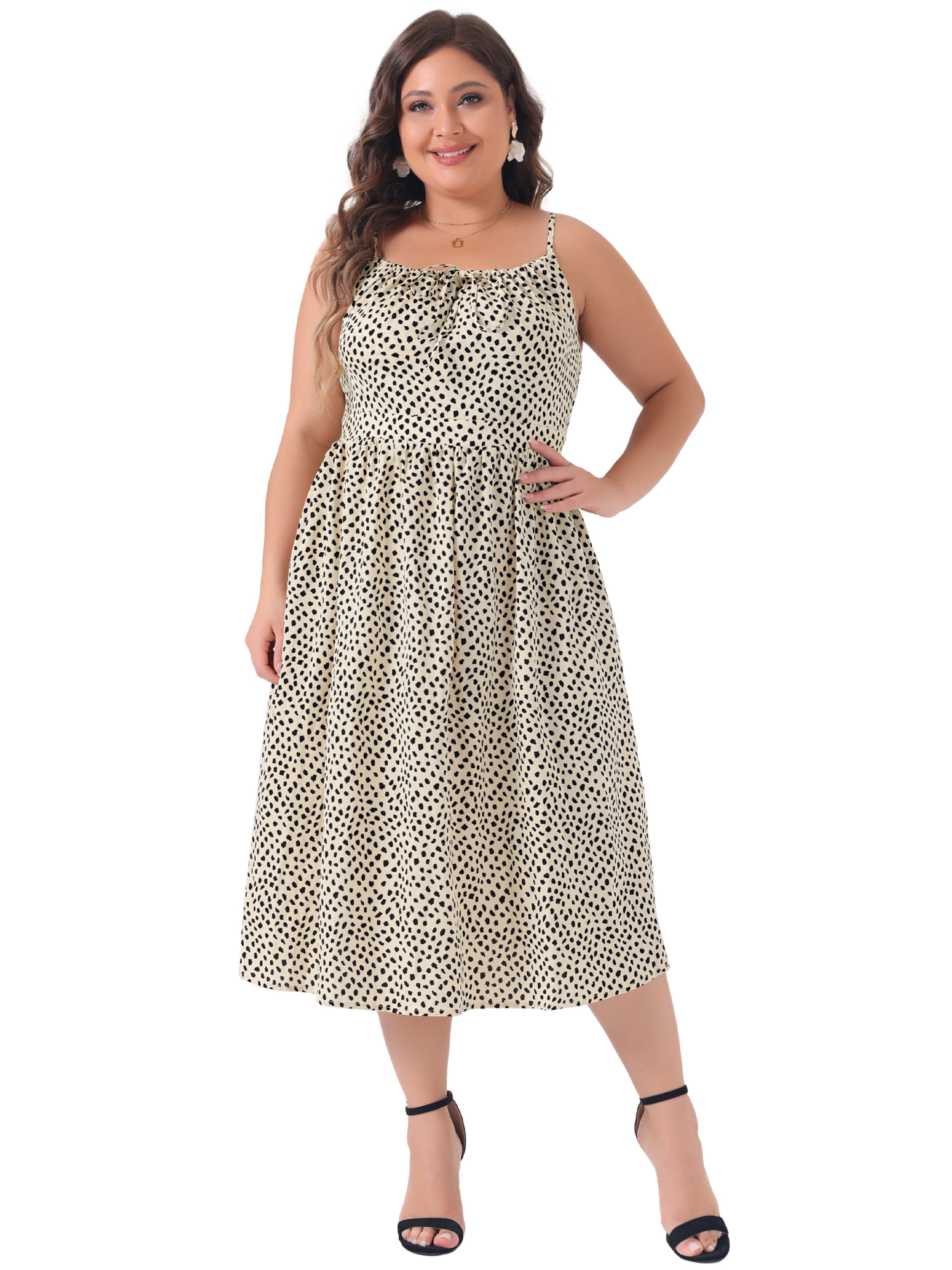 DARING DIVA Plus Size Tie Front Spaghetti Strap Midi Floral Dress 4X Beige