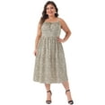 thumbnail image 3 of DARING DIVA Plus Size Tie Front Spaghetti Strap Midi Floral Dress 1X Beige, 3 of 6