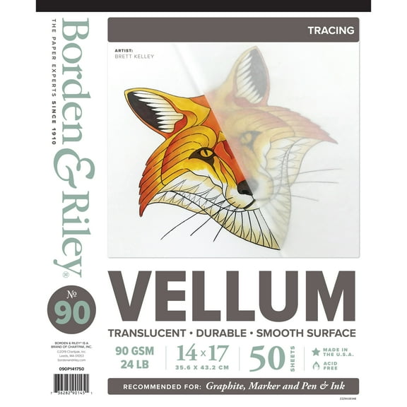 Borden & Riley #90 Sheer Trace Vellum Pad, 50 Sheets, 14" x 17"