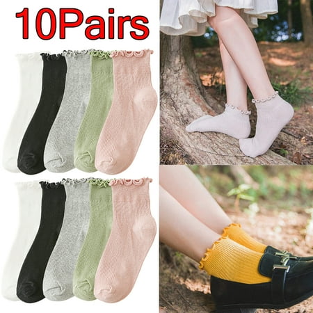 

10/5/3/1 Pair Women Cotton Ruffle Frilly Socks Cute Autumn Winter Fashion Socks Solid color Soft Happy Girl Socks