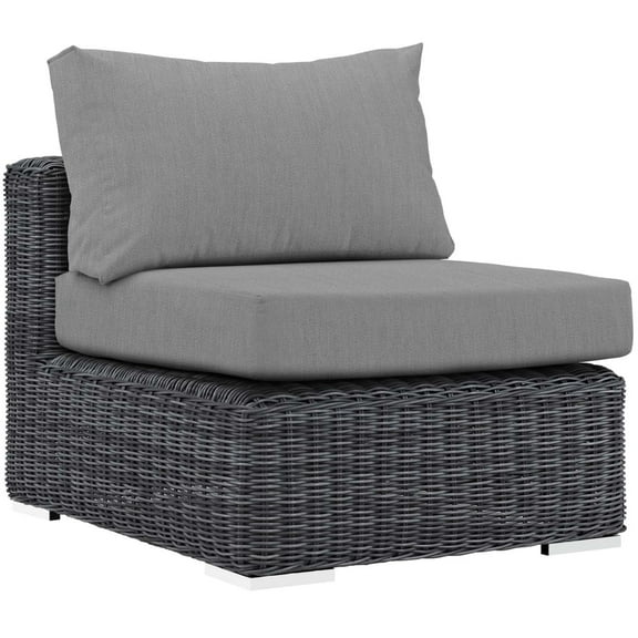 Modway Summon Aluminum and Rattan Patio Armless Sofa Chair in Canvas/Gray