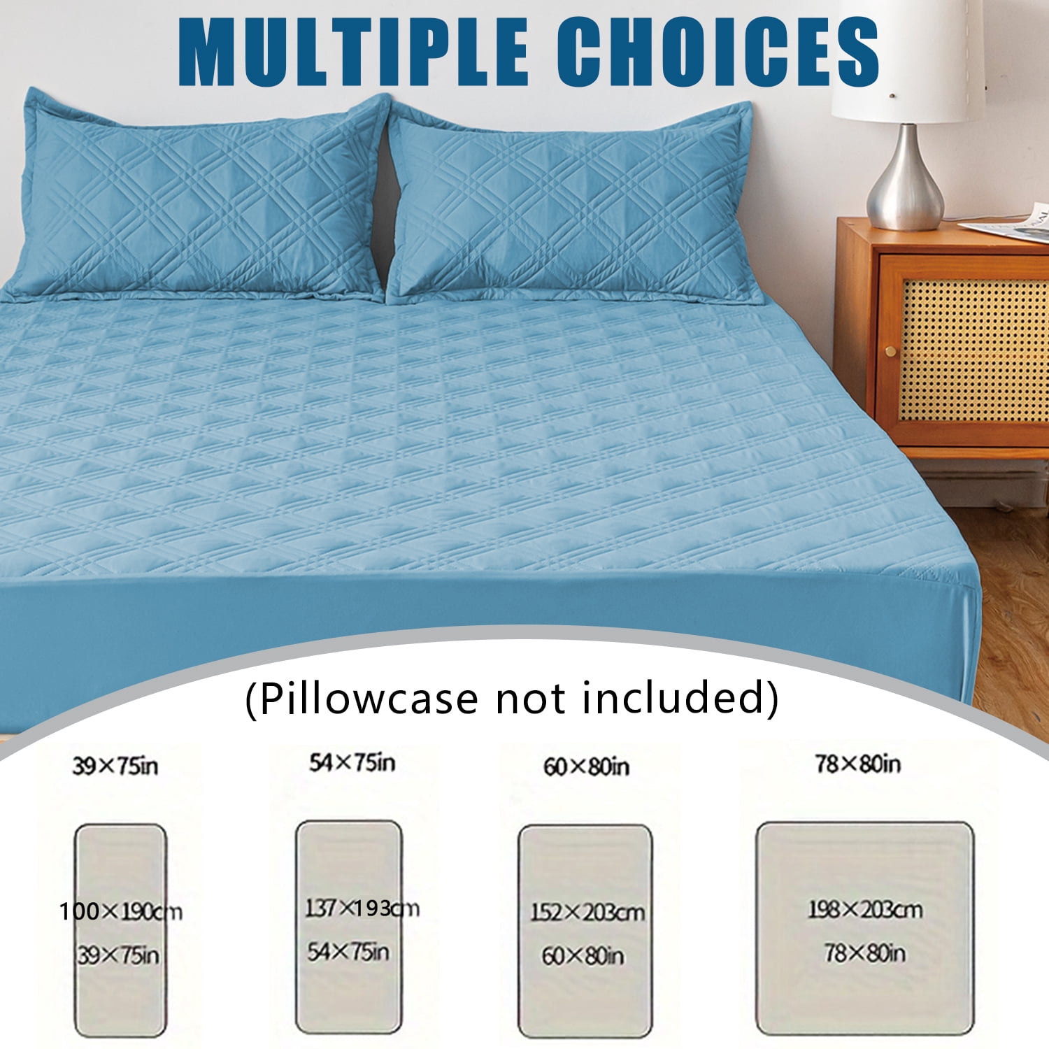 Waterproof Fitted Mattress Pad Cover Protector Queen Size Bed Quilted Mattress Cover Cotton Mattress Topper Dust Cover Soft Washable 12 Inch Deep Pocket Elastic Band（Blue）