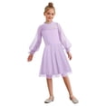thumbnail image 1 of inlzdz Robe en Maille Contrastée à Pois à Manches Longues Bouffantes pour Filles, Décontractée, Ligne A Évasée, Patineuse, Robe de Fête Lavande 160, 1 of 7