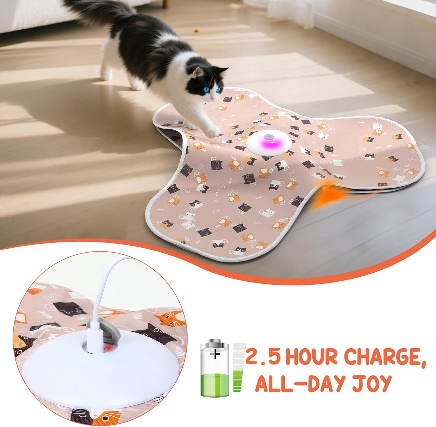 URRU Interactive Cat Toys for Indoor Cats‌,Automatic Rechargeable Hide and Seek Cat Toy with Mouse Sounds and Moving Concealed Feathers for Cats and Kittens Self Playing