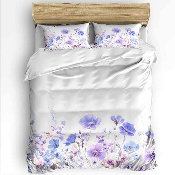 Spring Lavender Twin Size Comforter Set, Idyllic Watercolor Flowers Soft Bedding for All Seasons, 4 Pcs Bed Set with 1 Comforter (68"x86") ,1Sheet(66"x116"), 2 Pillowcases (19"x29")