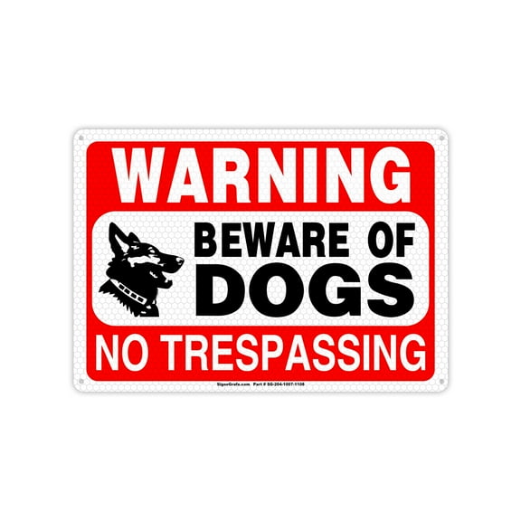 SIGNOGRAFX (2 Packs) BEWARE OF DOGS Sign, Warning Reflective Signs 10 x 7 Inches, for House and Business, Rust Free 0.40 Aluminum, Easy to Mount, Install Indoor and Outdoor Use