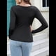 thumbnail image 4 of Camiseta de Cuello en U para Mujer, Camiseta de Larga de Color Liso, Suave, Elástica, Ropa Informal, Básica Negro S, 4 of 9