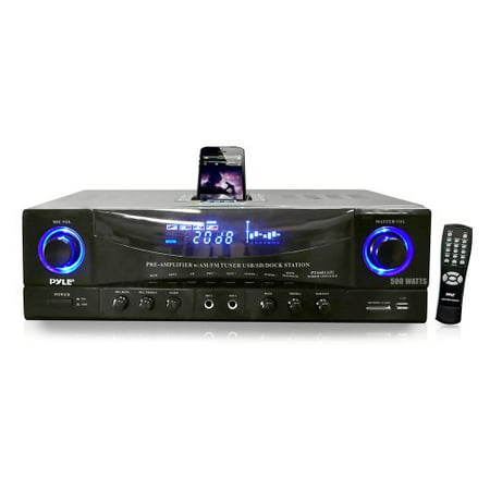 Pyle Audio PYLPT4601AIUB Pyle Home PT4601AIU 500 Watts Stereo Receiver AM-FM Tuner/USB/SD/iPod Docking Station and Subwoofer