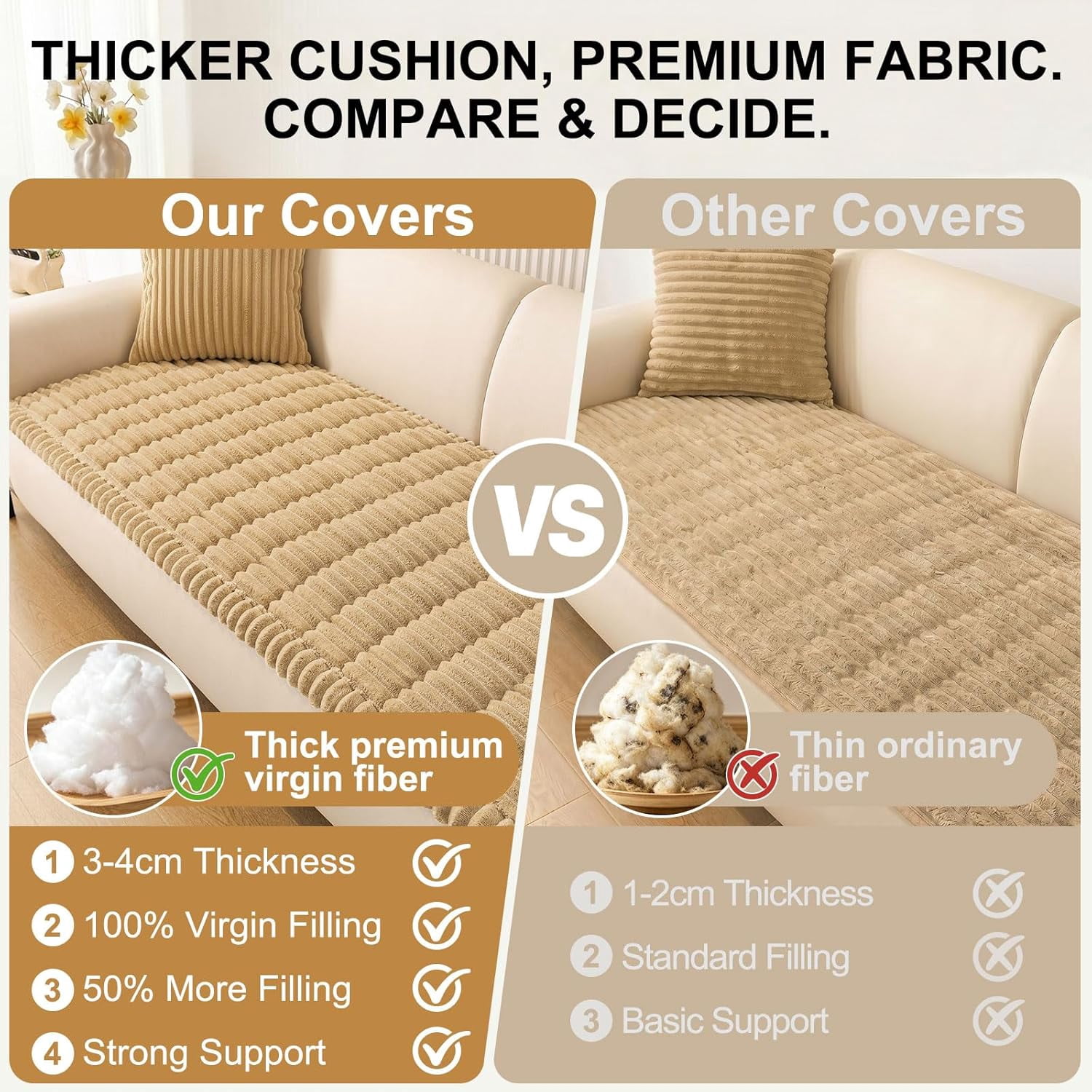 Couch Cover for Dogs, Non Slip Washable Sofa Protector for Pets, Soft Furniture Cover for Pet, Stylish Sofa Covers, Cozy Protect Against Fur, Dirt & Everyday Messes (Camel, 27.6" x82.7")