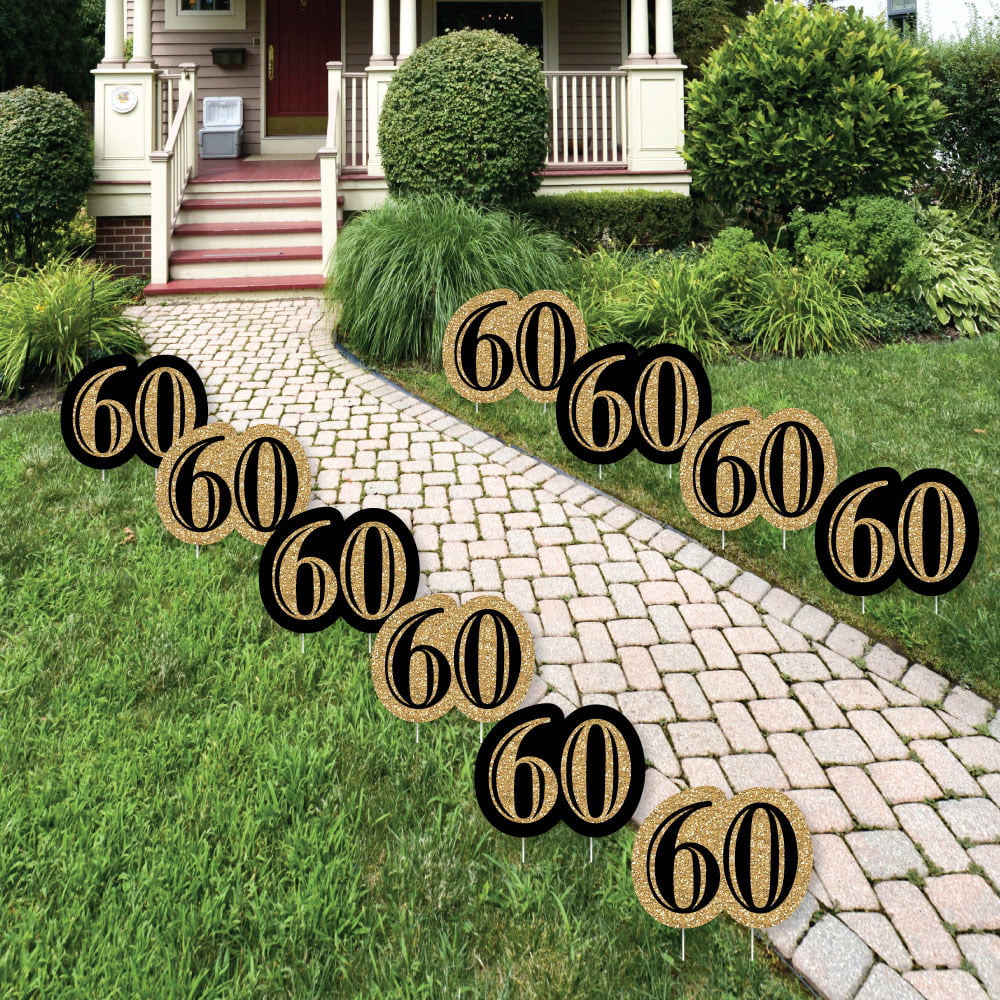 Adult 60th Birthday - Gold Lawn Decorations - Outdoor Birthday Party